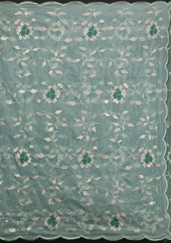 Sea Green Sequins Organza Saree
