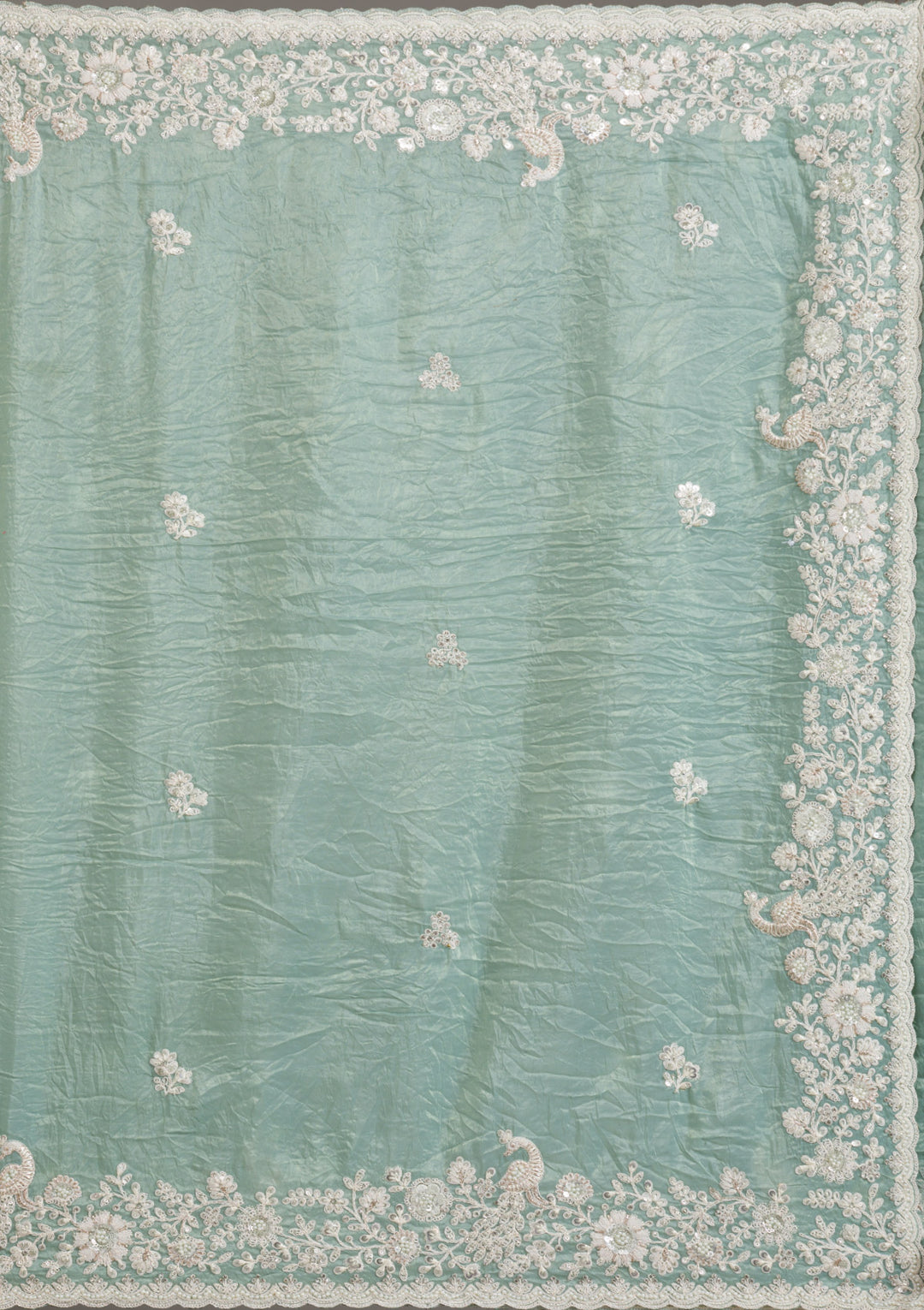 Sea Green Sequins Tissue Saree