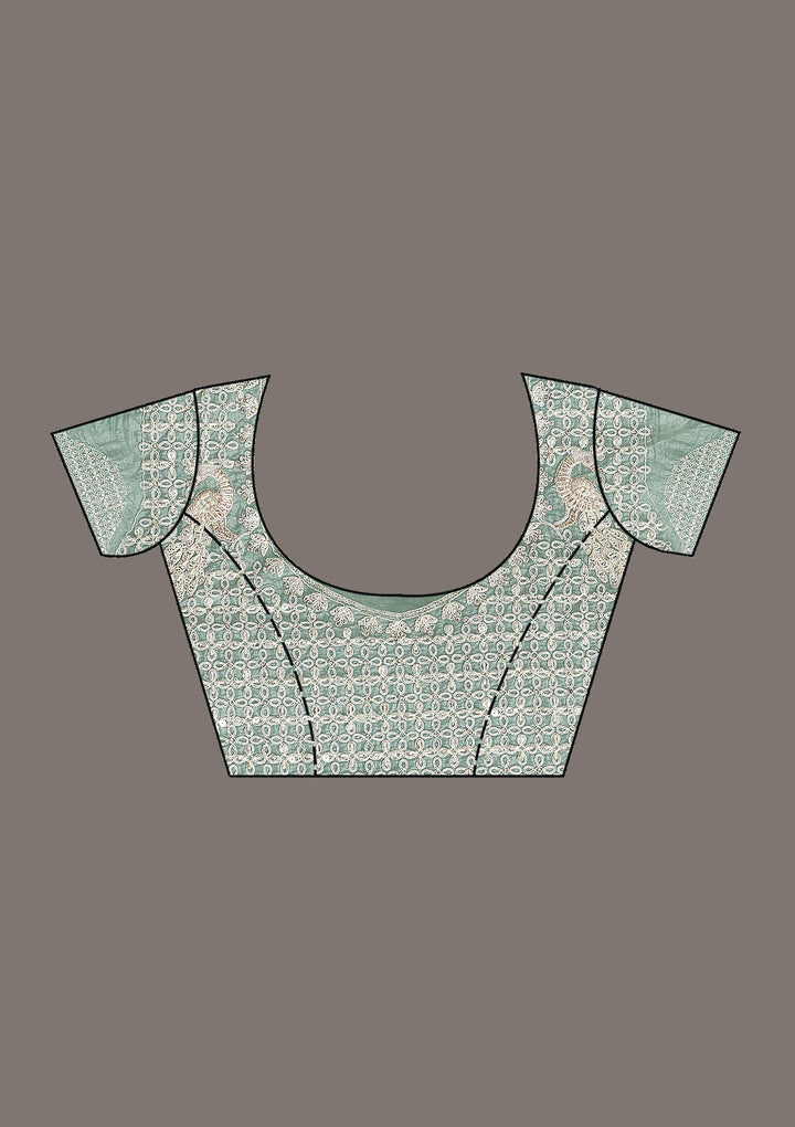 Sea Green Sequins Tissue Saree