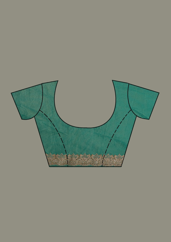 Sea Green Sequins Tissue Saree