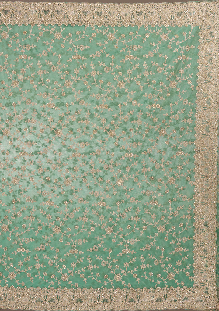 Sea Green Sequins Tissue Saree