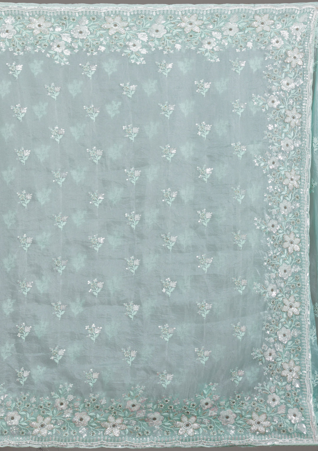 Sea Green Sequins Tissue Saree