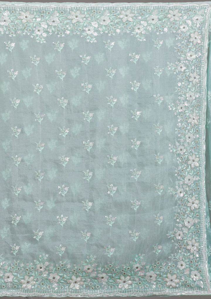 Sea Green Sequins Tissue Saree