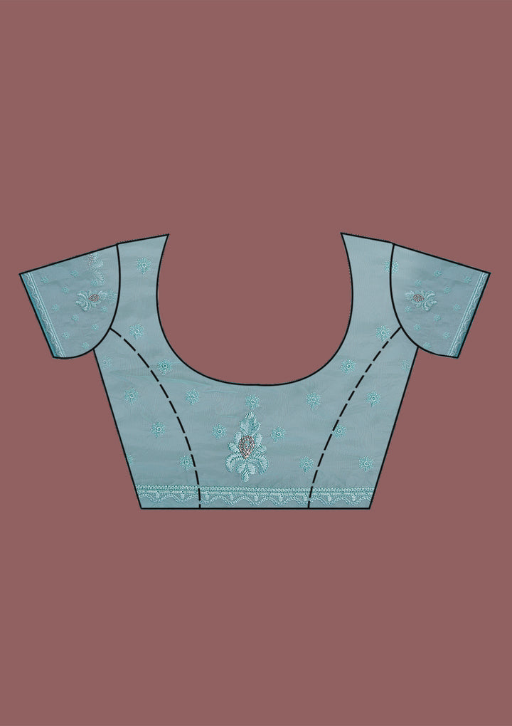 Sea Green Stonework Semi Crepe Designer Saree