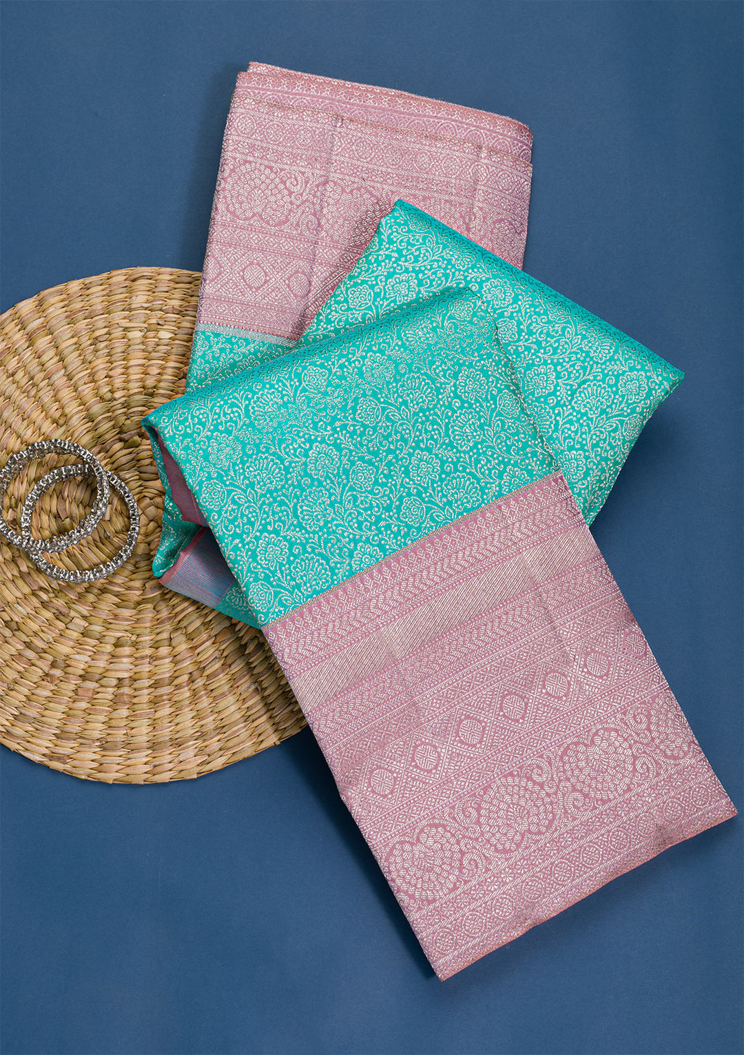Sea Green Silver Zariwork Pure Silk Saree-Koskii