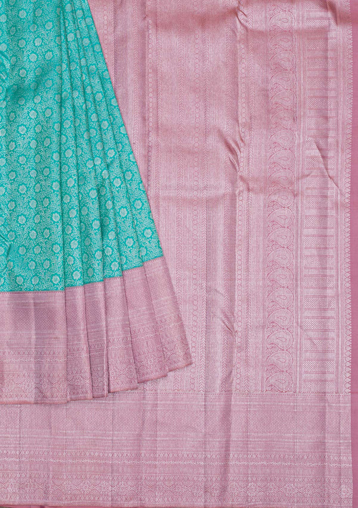 Sea Green Silver Zariwork Kanjivaram Pure Silk Saree