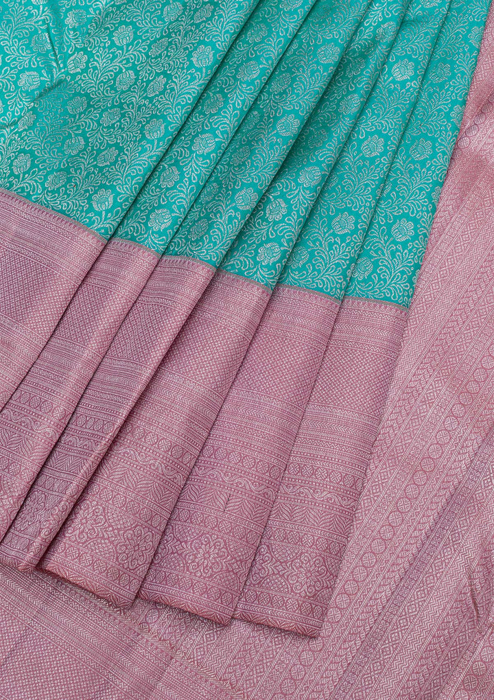 Sea Green Silver Zariwork Kanjivaram Pure Silk Saree