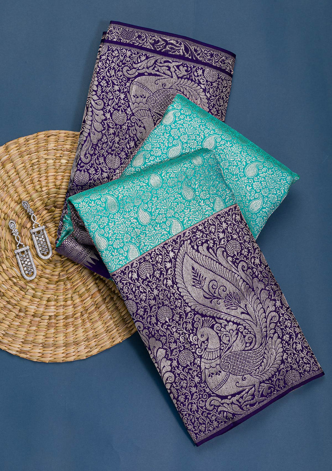 Sea Green Silver Zariwork Pure Silk Saree-Koskii