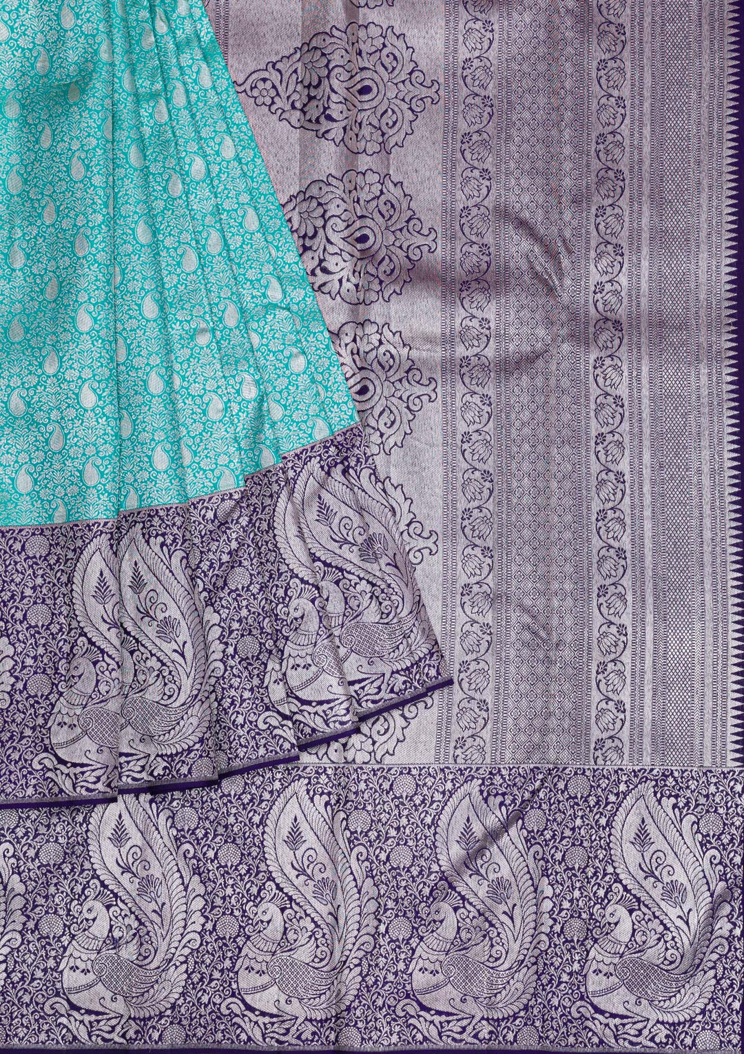 Sea Green Silver Zariwork Pure Silk Saree