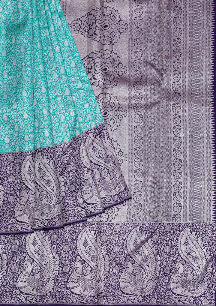 Sea Green Silver Zariwork Pure Silk Saree