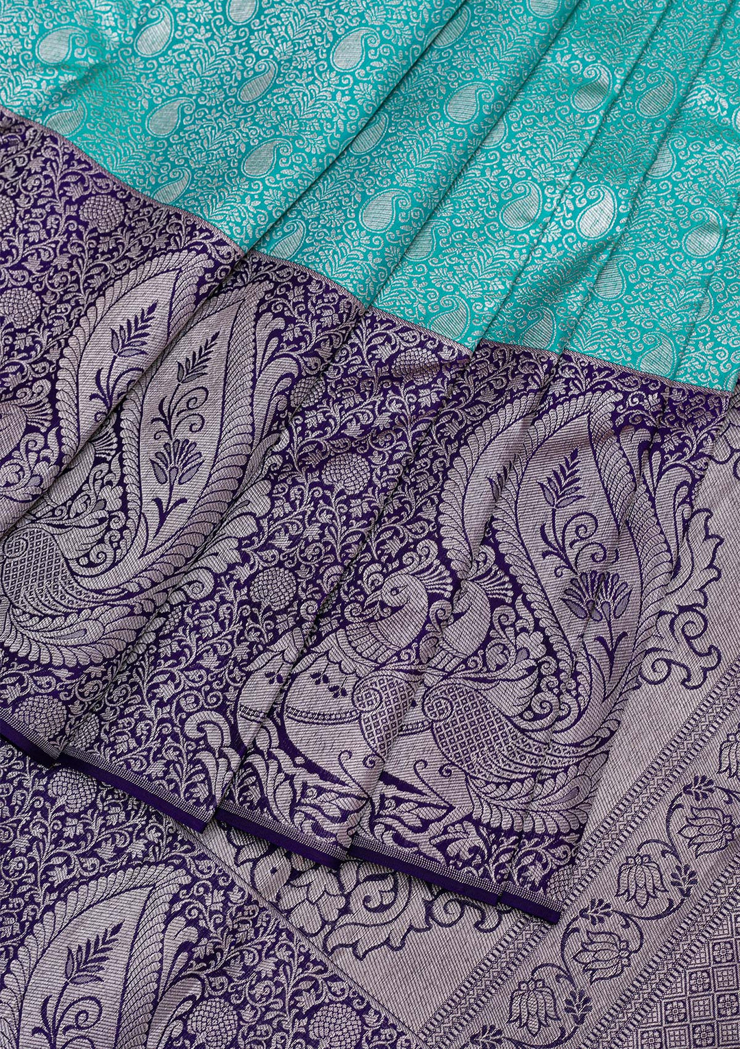 Sea Green Silver Zariwork Pure Silk Saree