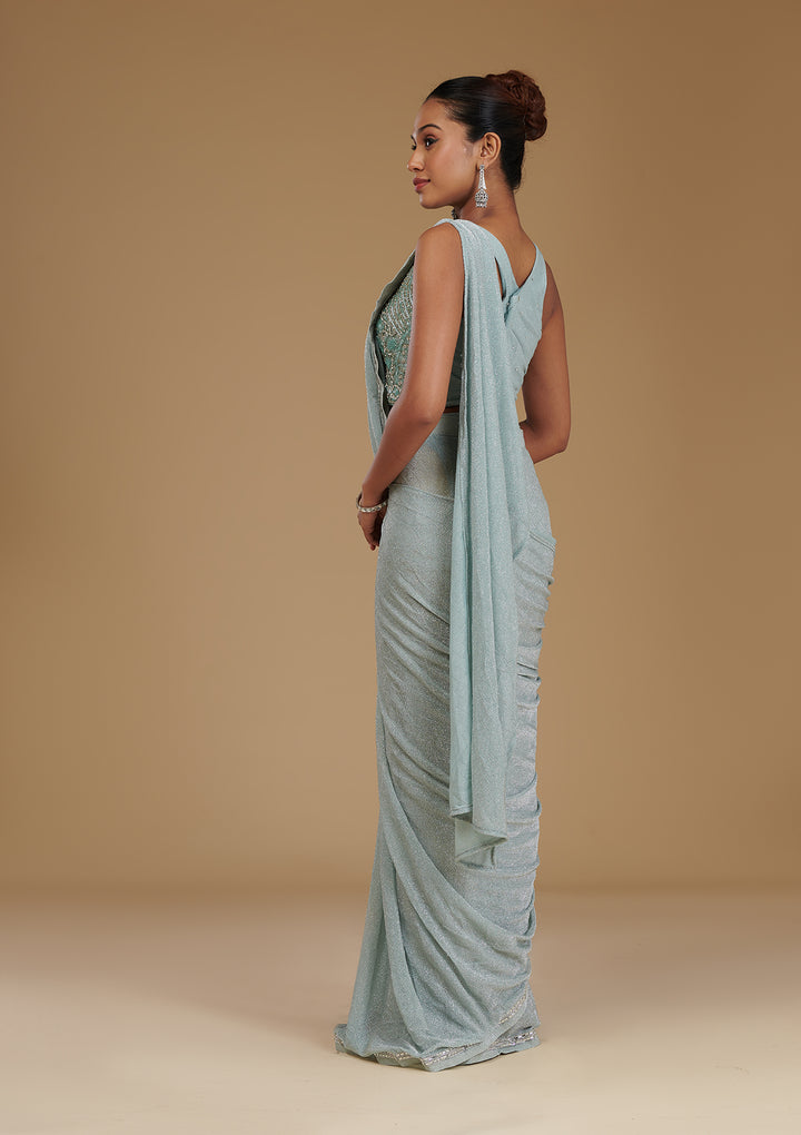 Sea Green Stonework Chiffon Readymade Saree