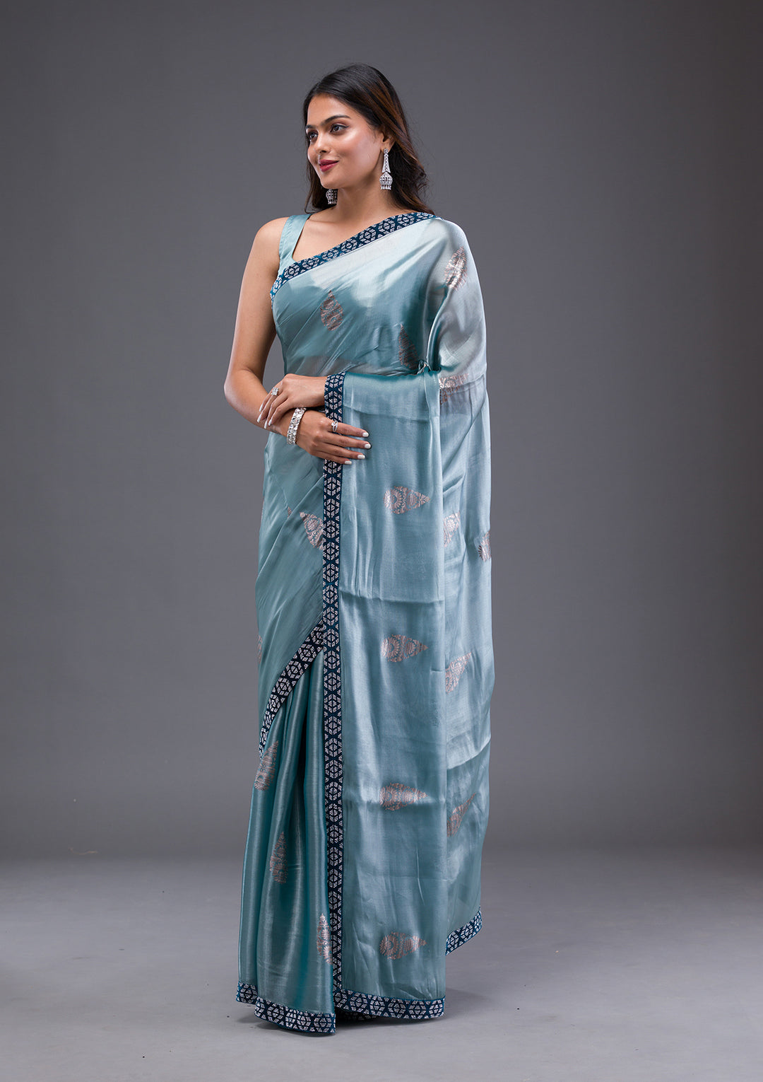 Sea Green Stonework Chiffon Saree