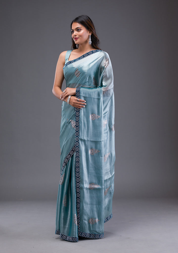 Sea Green Stonework Chiffon Saree