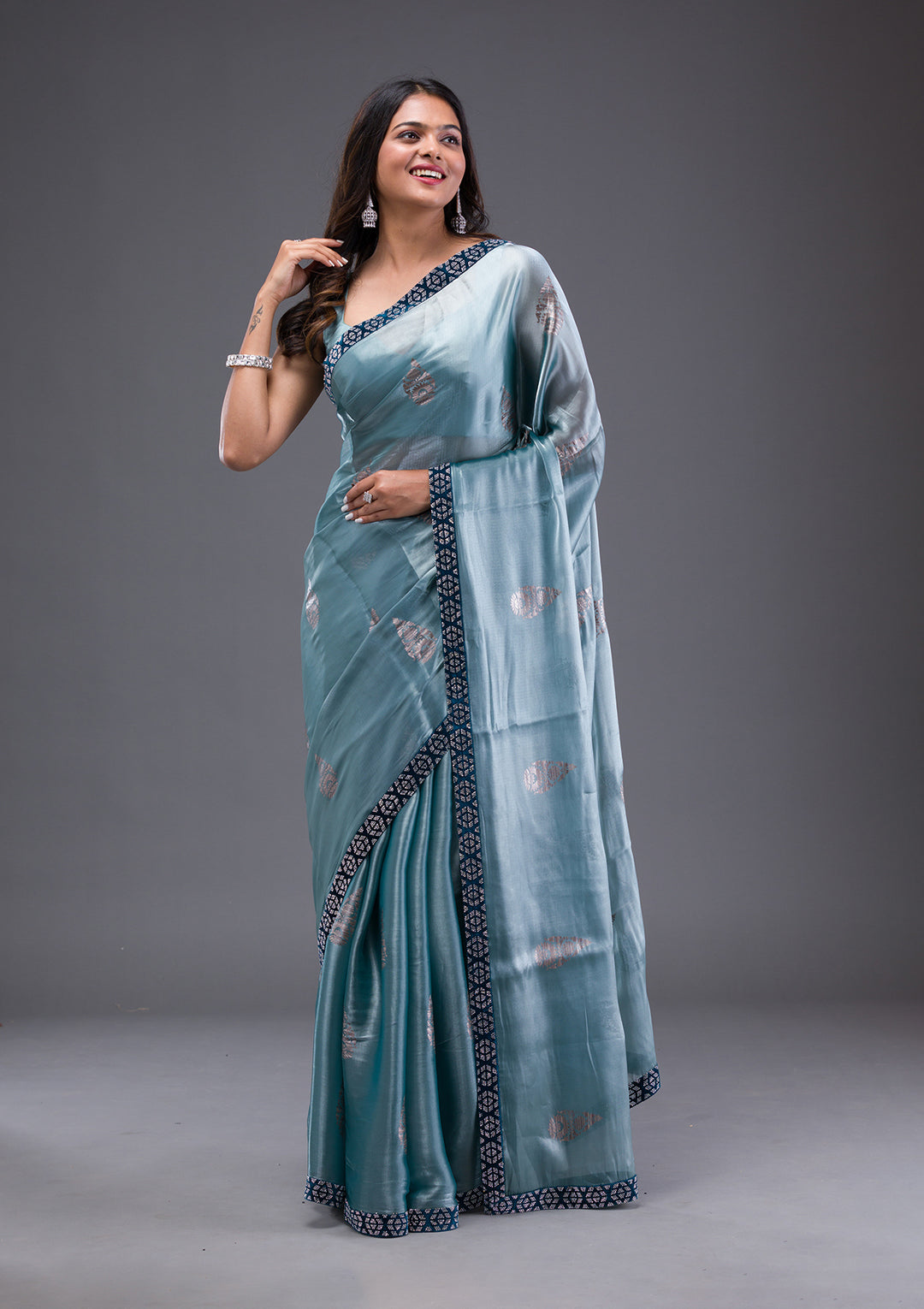 Sea Green Stonework Chiffon Saree
