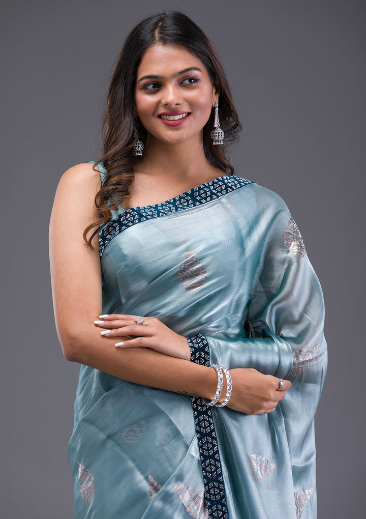 Sea Green Stonework Chiffon Saree