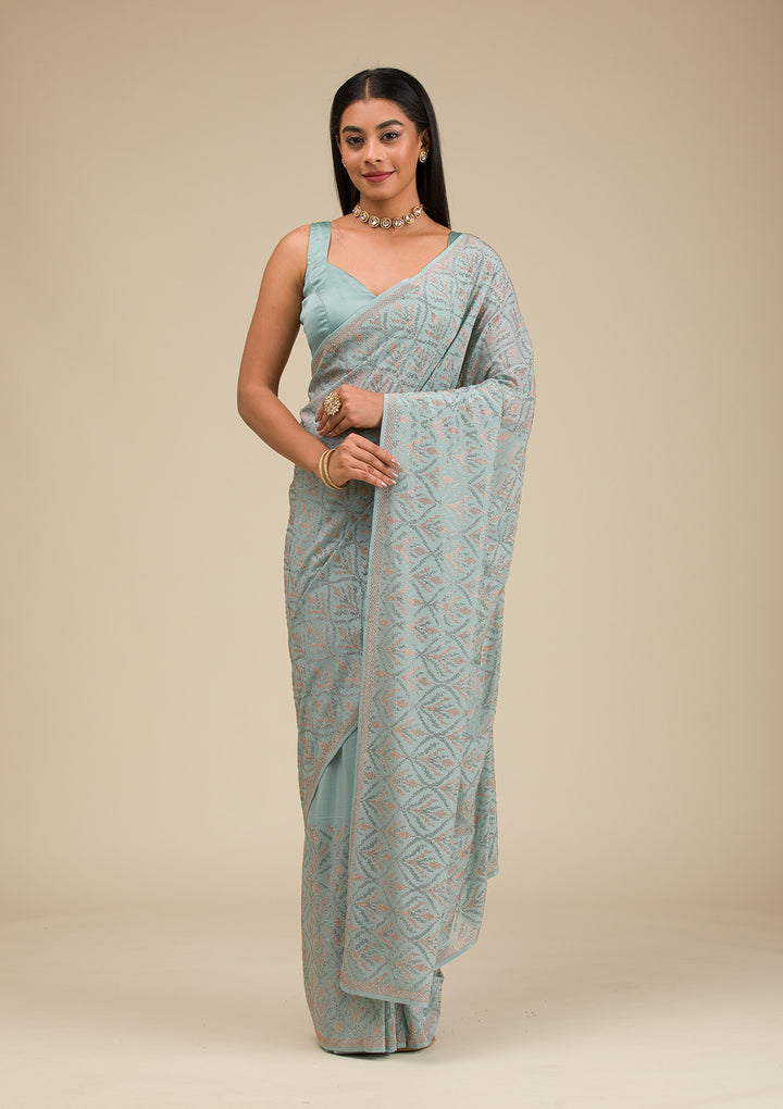 Sea Green Stonework Georgette Saree