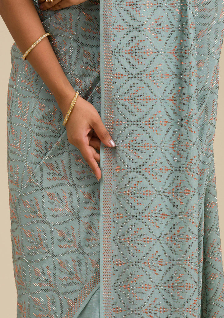 Sea Green Stonework Georgette Saree