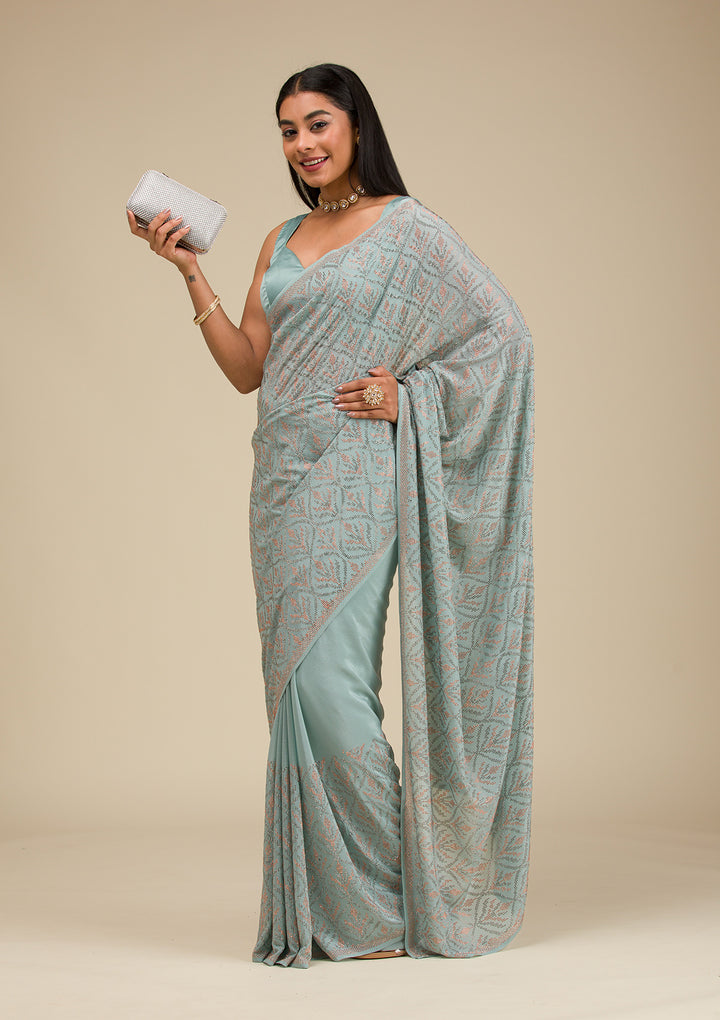 Sea Green Stonework Georgette Saree