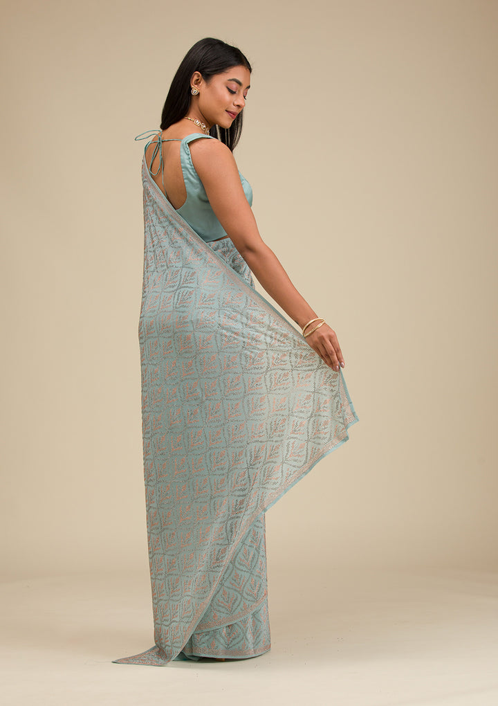 Sea Green Stonework Georgette Saree