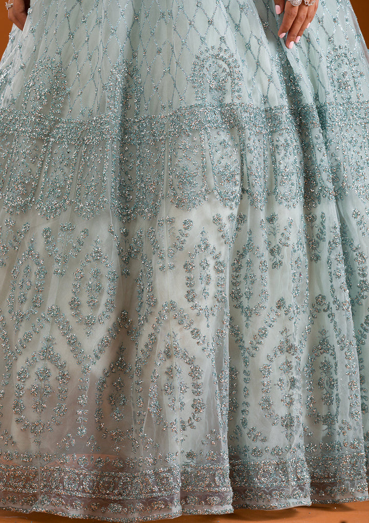 Sea Green Stonework Net Readymade Lehenga
