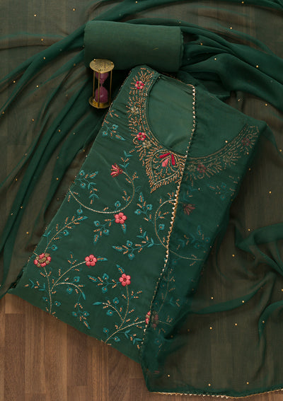 Sea Green Stonework Semi Crepe Unstitched Salwar Suit-Koskii