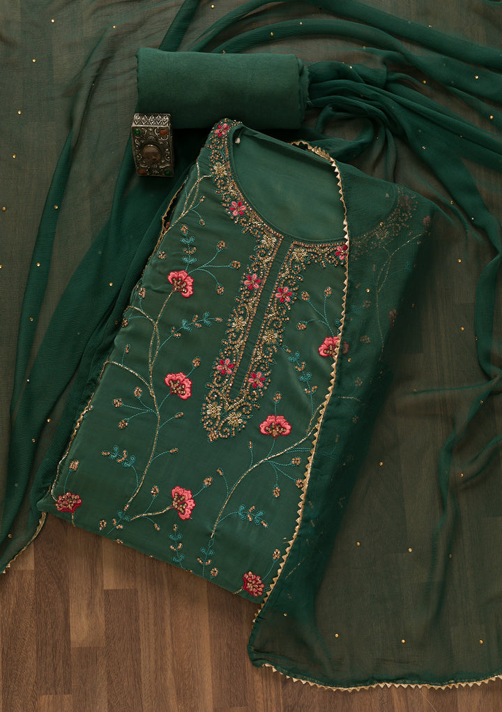Sea Green Stonework Crepe Unstitched Salwar Suit-Koskii