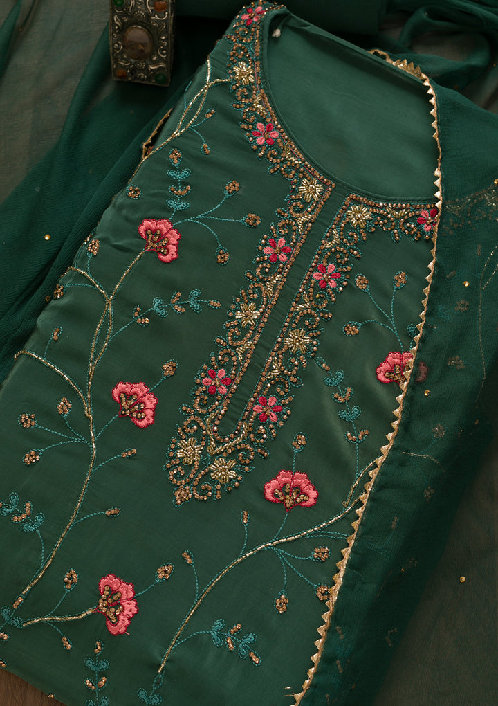 Sea Green Stonework Crepe Unstitched Salwar Suit