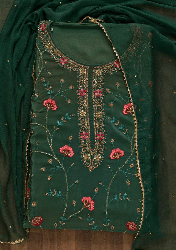 Sea Green Stonework Crepe Unstitched Salwar Suit