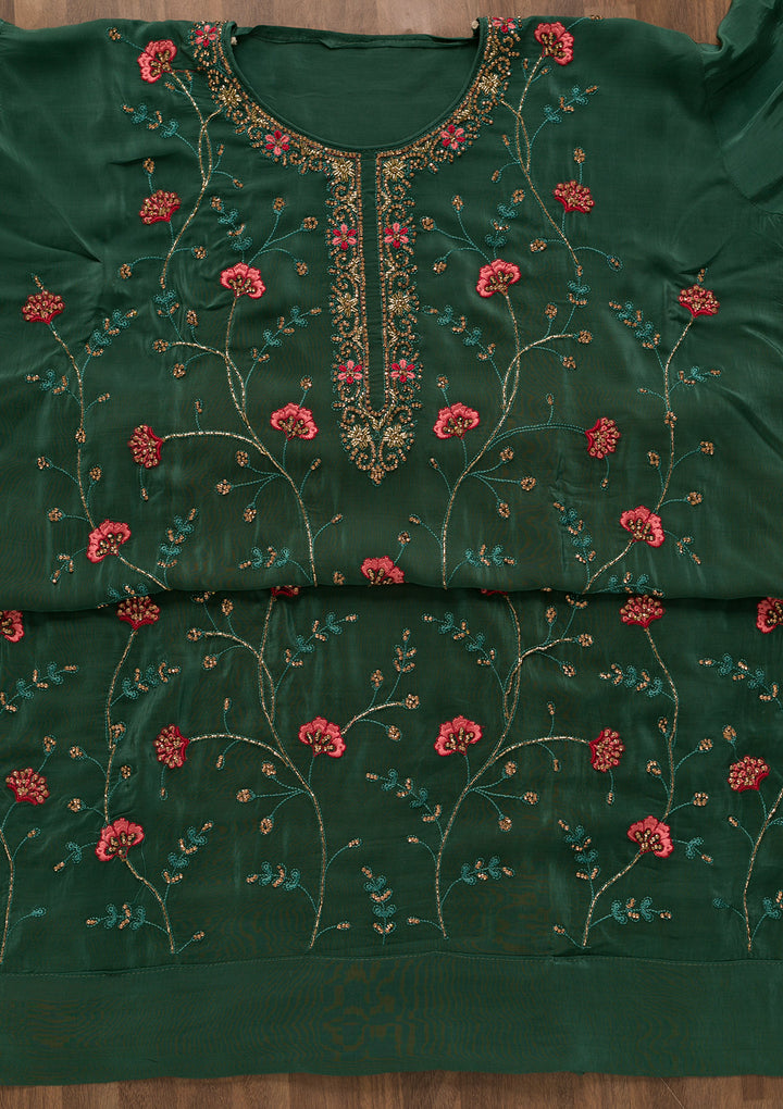 Sea Green Stonework Crepe Unstitched Salwar Suit