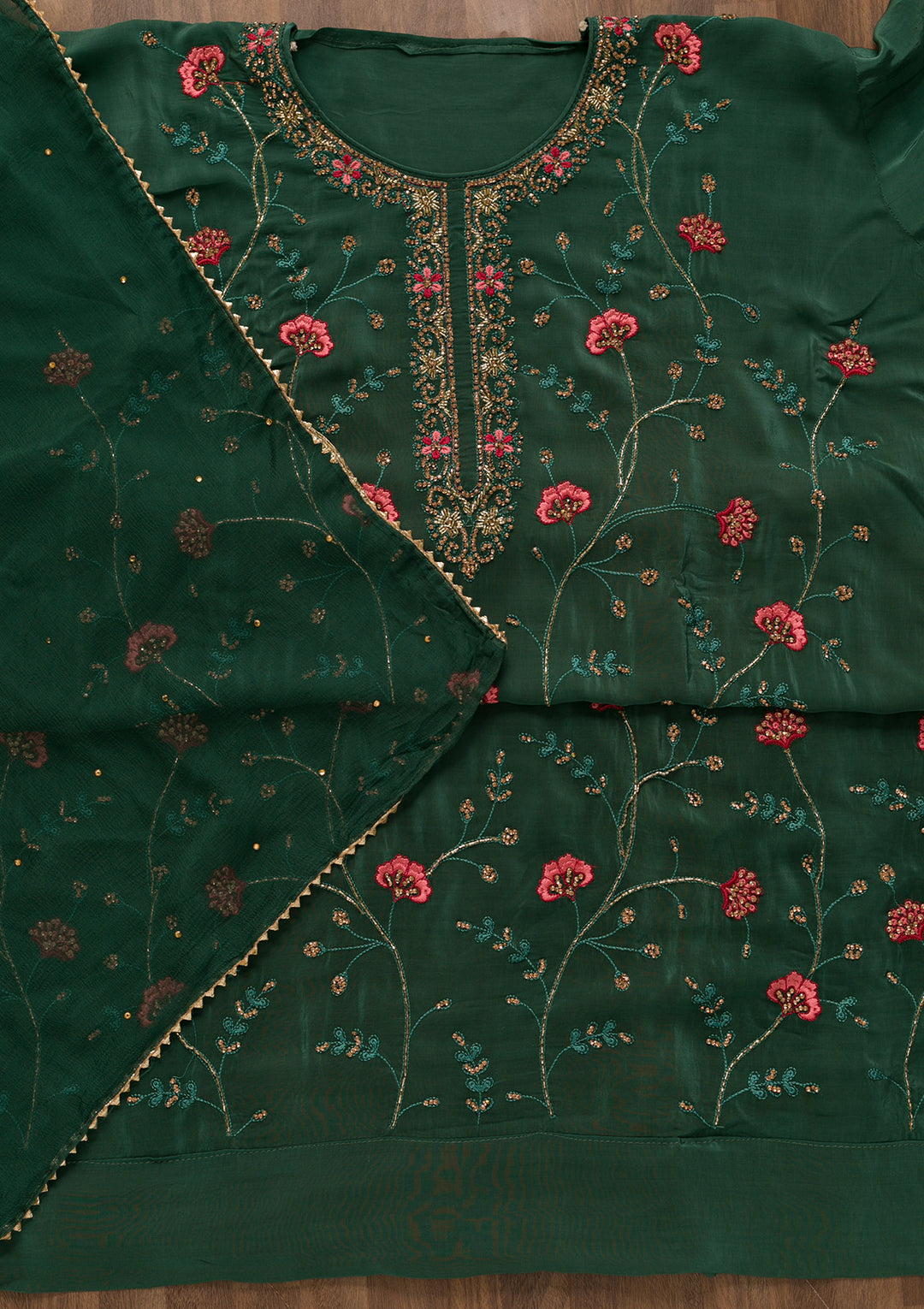 Sea Green Stonework Crepe Unstitched Salwar Suit