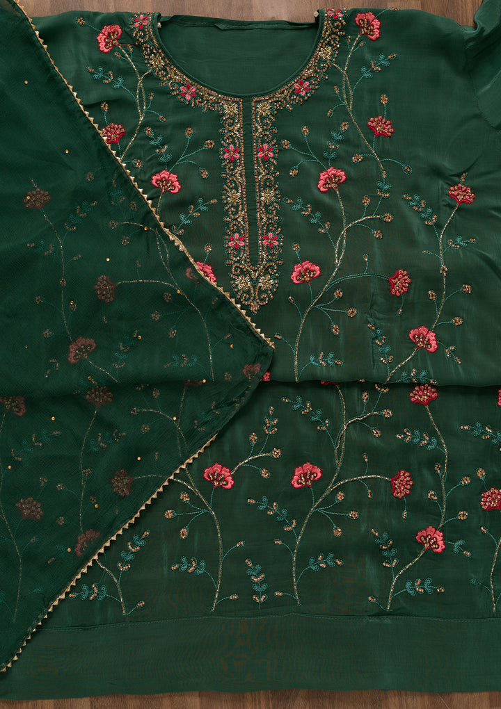 Sea Green Stonework Crepe Unstitched Salwar Suit