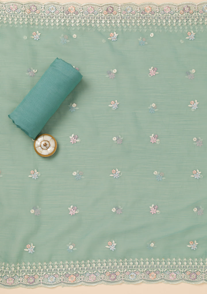 Sea Green Stonework Semi Crepe Unstitched Salwar Suit