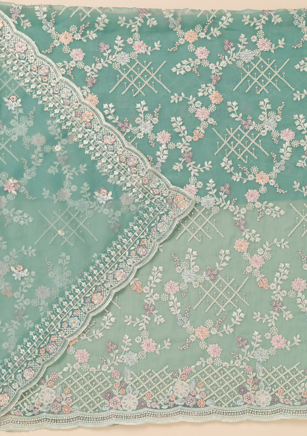 Sea Green Stonework Semi Crepe Unstitched Salwar Suit