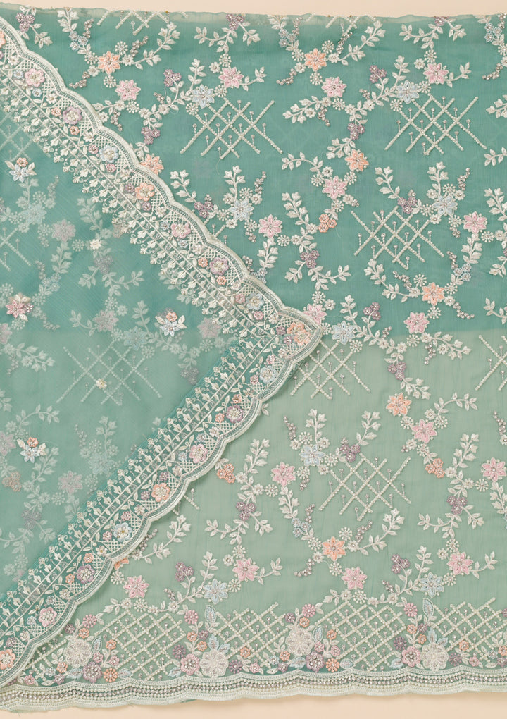 Sea Green Stonework Semi Crepe Unstitched Salwar Suit