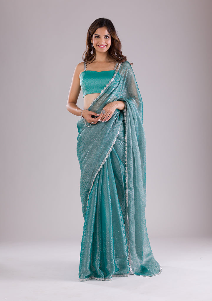 Sea Green Stonework Organza Saree