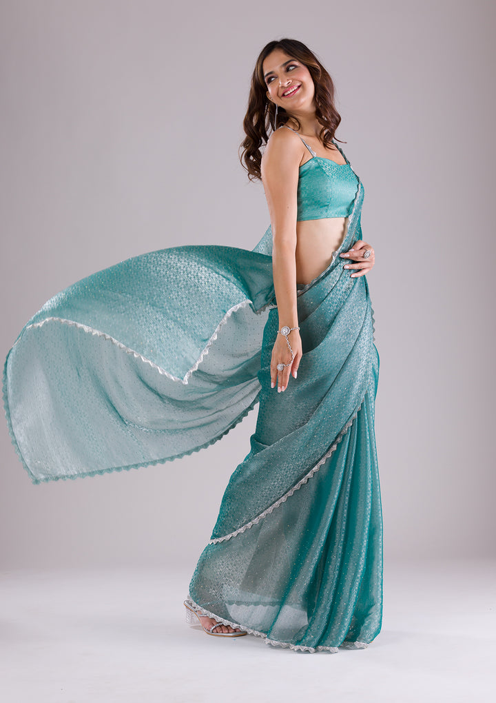 Sea Green Stonework Organza Saree