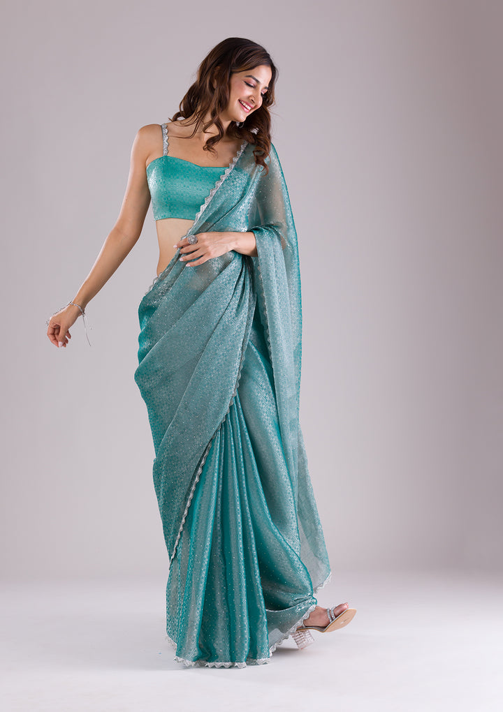 Sea Green Stonework Organza Saree