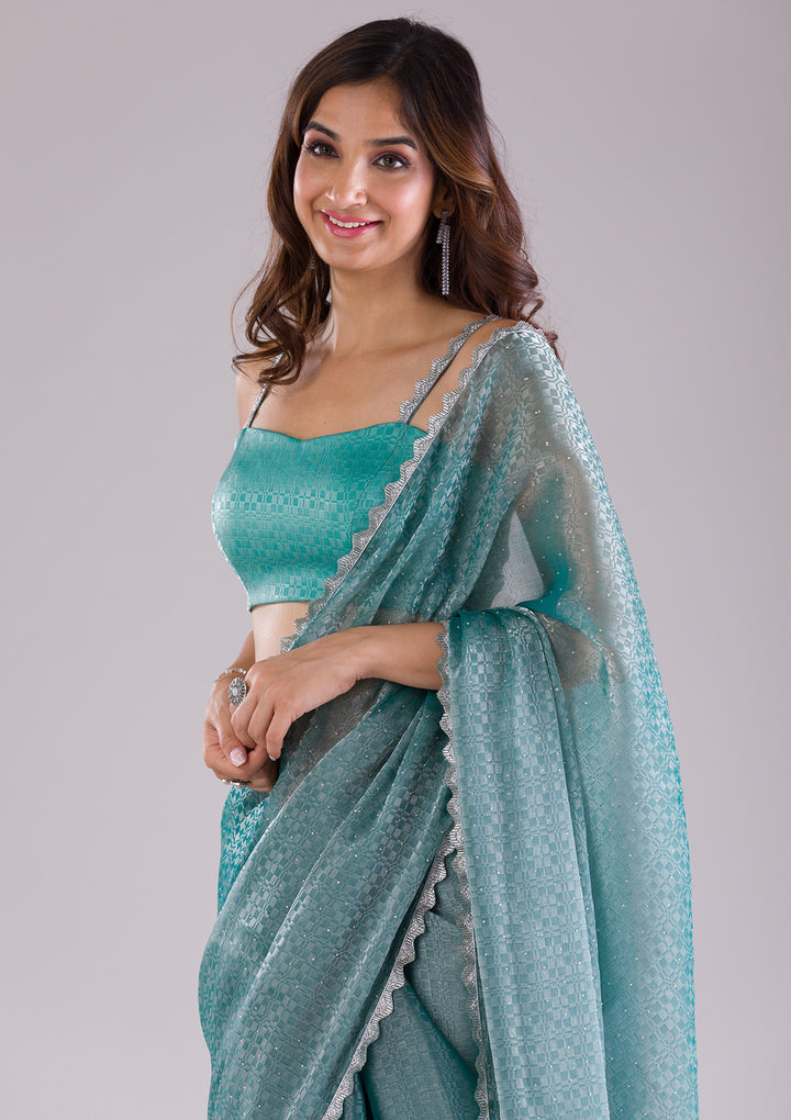 Sea Green Stonework Organza Saree