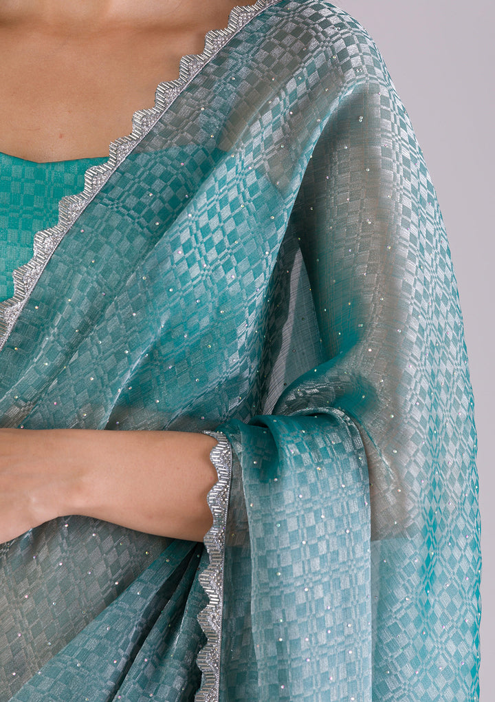 Sea Green Stonework Organza Saree