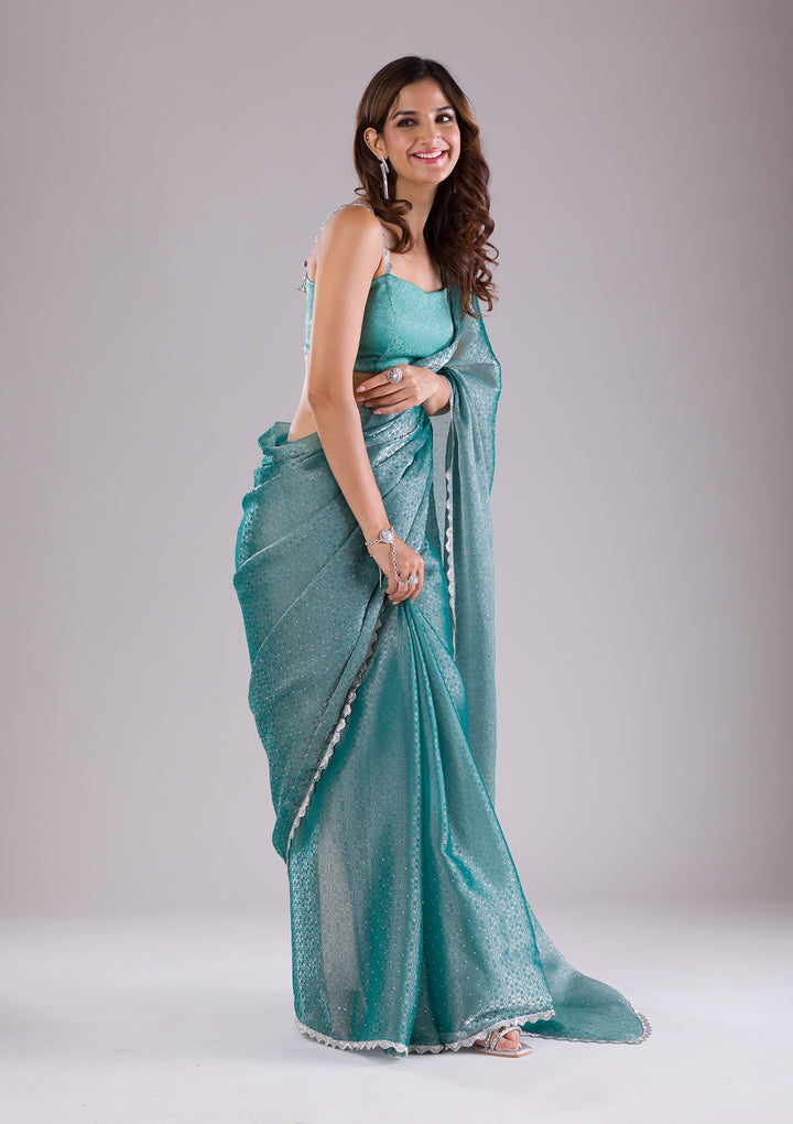 Sea Green Stonework Organza Saree
