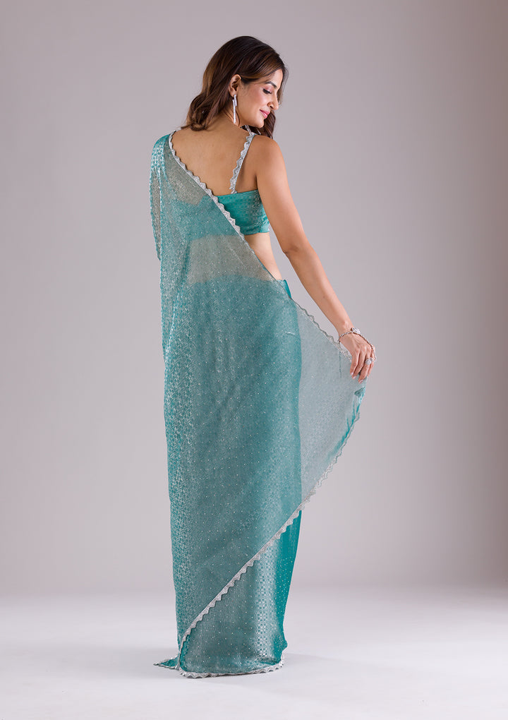 Sea Green Stonework Organza Saree
