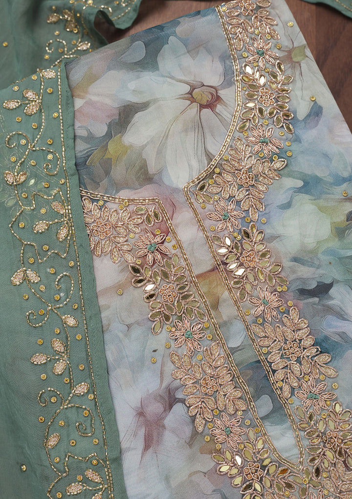 Sea Green Stonework Tissue Unstitched Salwar Suit