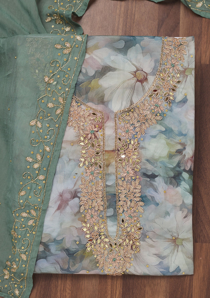 Sea Green Stonework Tissue Unstitched Salwar Suit