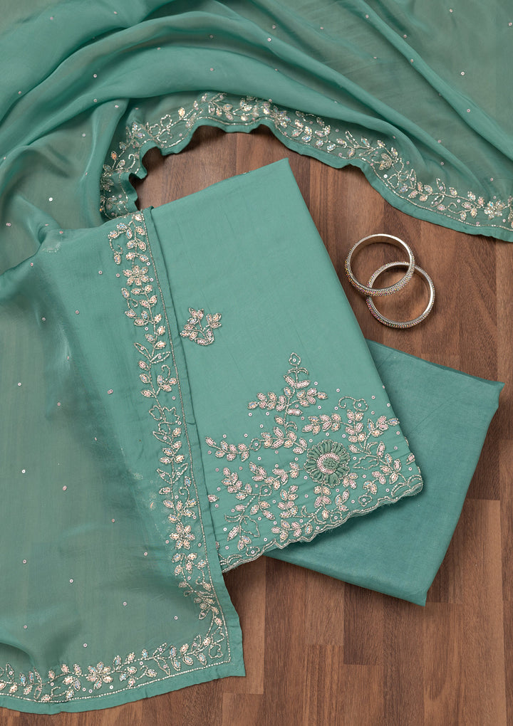 Sea Green Stonework Tissue Unstitched Salwar Suit