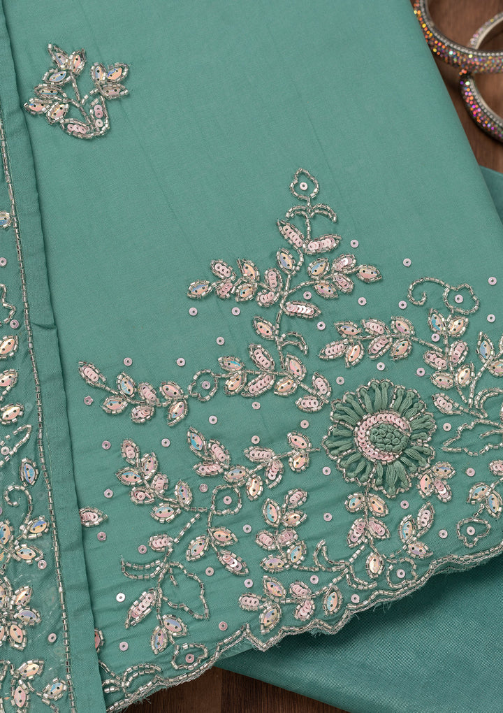 Sea Green Stonework Tissue Unstitched Salwar Suit
