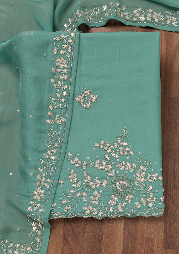 Sea Green Stonework Tissue Unstitched Salwar Suit
