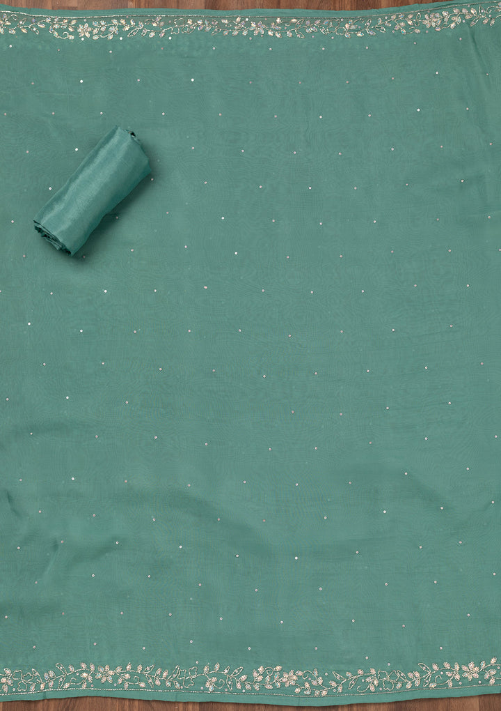 Sea Green Stonework Tissue Unstitched Salwar Suit