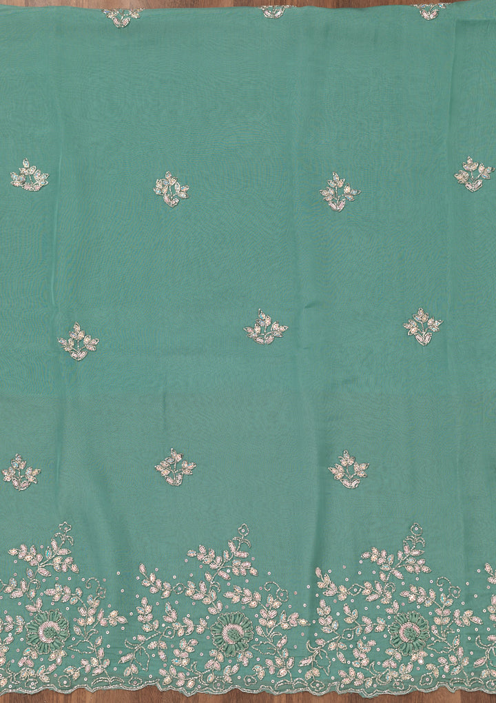 Sea Green Stonework Tissue Unstitched Salwar Suit