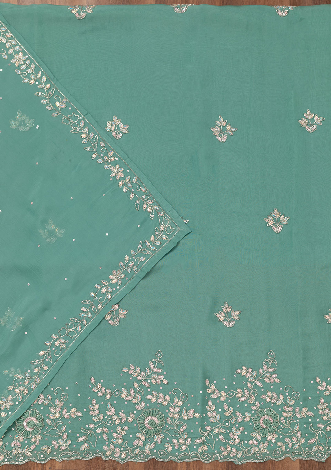 Sea Green Stonework Tissue Unstitched Salwar Suit